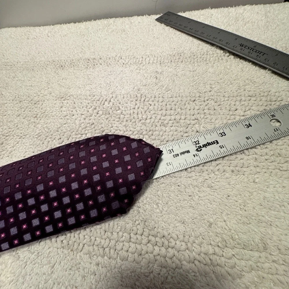 Tasso Elba Tie Purple Pink Geometric Square 100% Silk Handmade Necktie Luxury